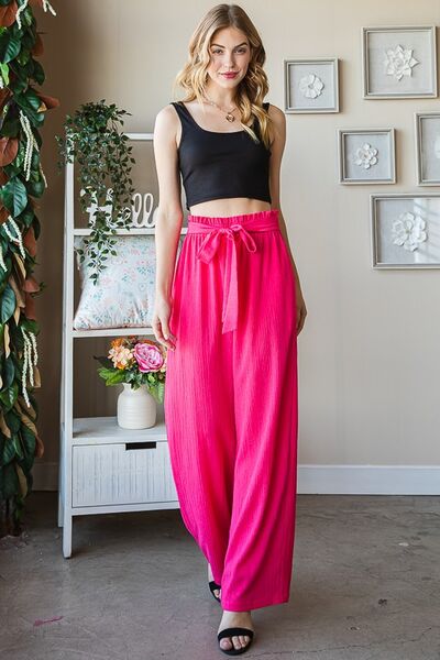 Heimish Full Size Front Tie Pants with Paperbag Waistband Plus Size - Roaming Gypsy Boutique
