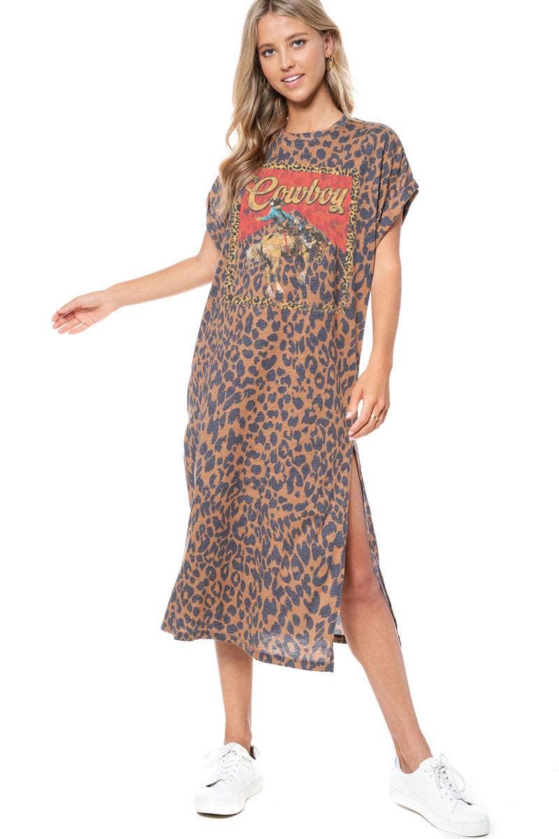 Hella Cowboy Leopard Maxi Dress - Roaming Gypsy Boutique