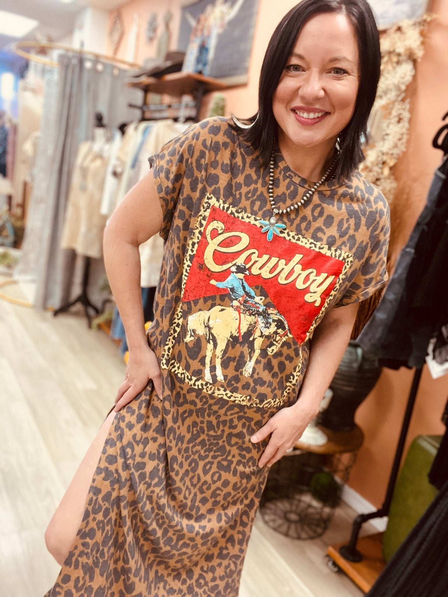 Hella Cowboy Leopard Maxi Dress - Roaming Gypsy Boutique