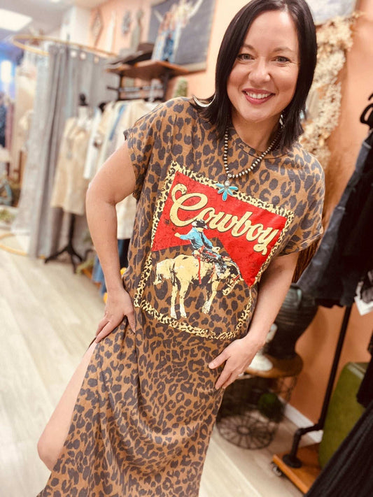 Hella Cowboy Leopard Maxi Dress - Roaming Gypsy Boutique