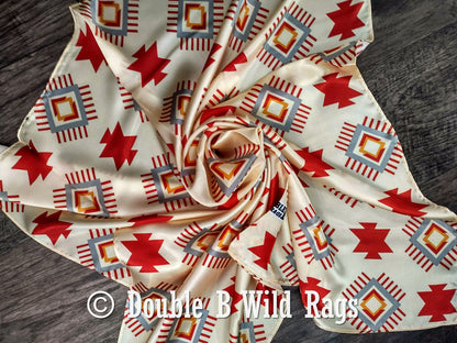 Wild Rag 100% Silk Aztec Ivory and Burgundy Cowboy Western Neck Scarf Bandanna by Double B Wild Rags