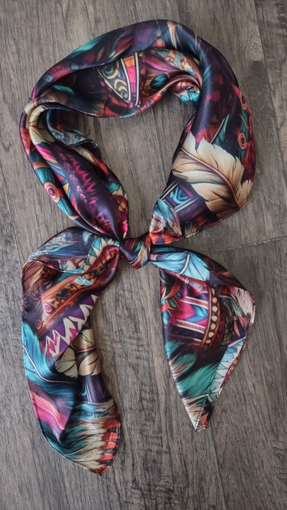Wild Rag 100% SILK Pink and Purple Feather Western Neck Scarf Bandanna by Double B Wild Rags