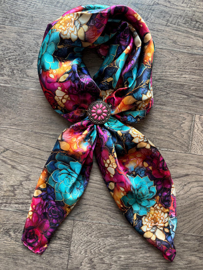 100% Silk Wild Rag Jewel Tone Bold Succulent Cactus by Double B Wild Rags