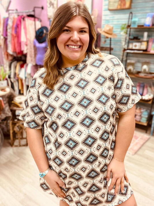 Ivory Jewels Aztec Dress - Roaming Gypsy Boutique