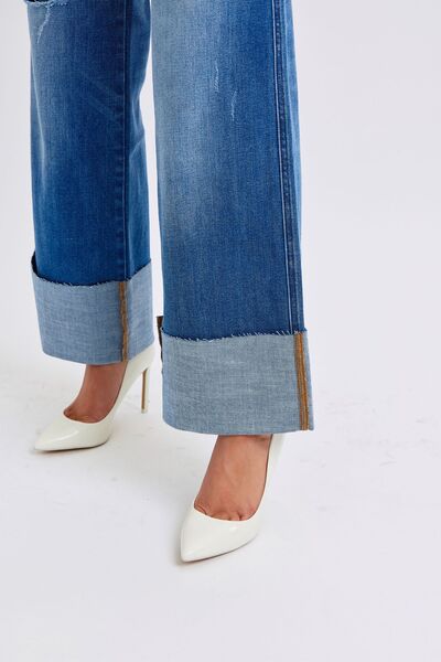 Judy Blue Full Size Distressed High Waist Wide Leg Jeans - Roaming Gypsy Boutique