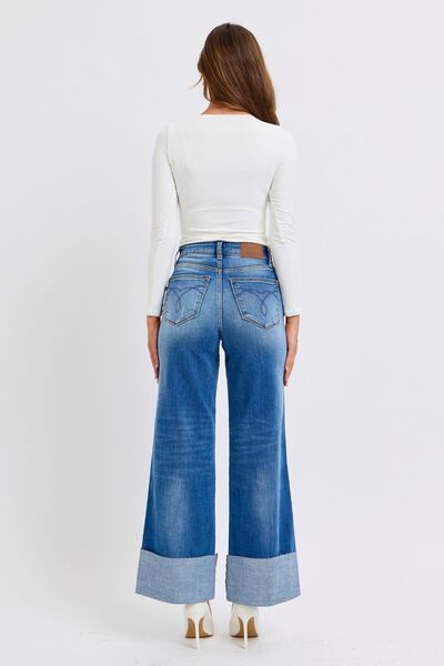 Judy Blue Full Size Distressed High Waist Wide Leg Jeans - Roaming Gypsy Boutique