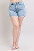 Judy Blue Full Size Tummy Control Raw Hem Denim Shorts Plus Size - Roaming Gypsy Boutique