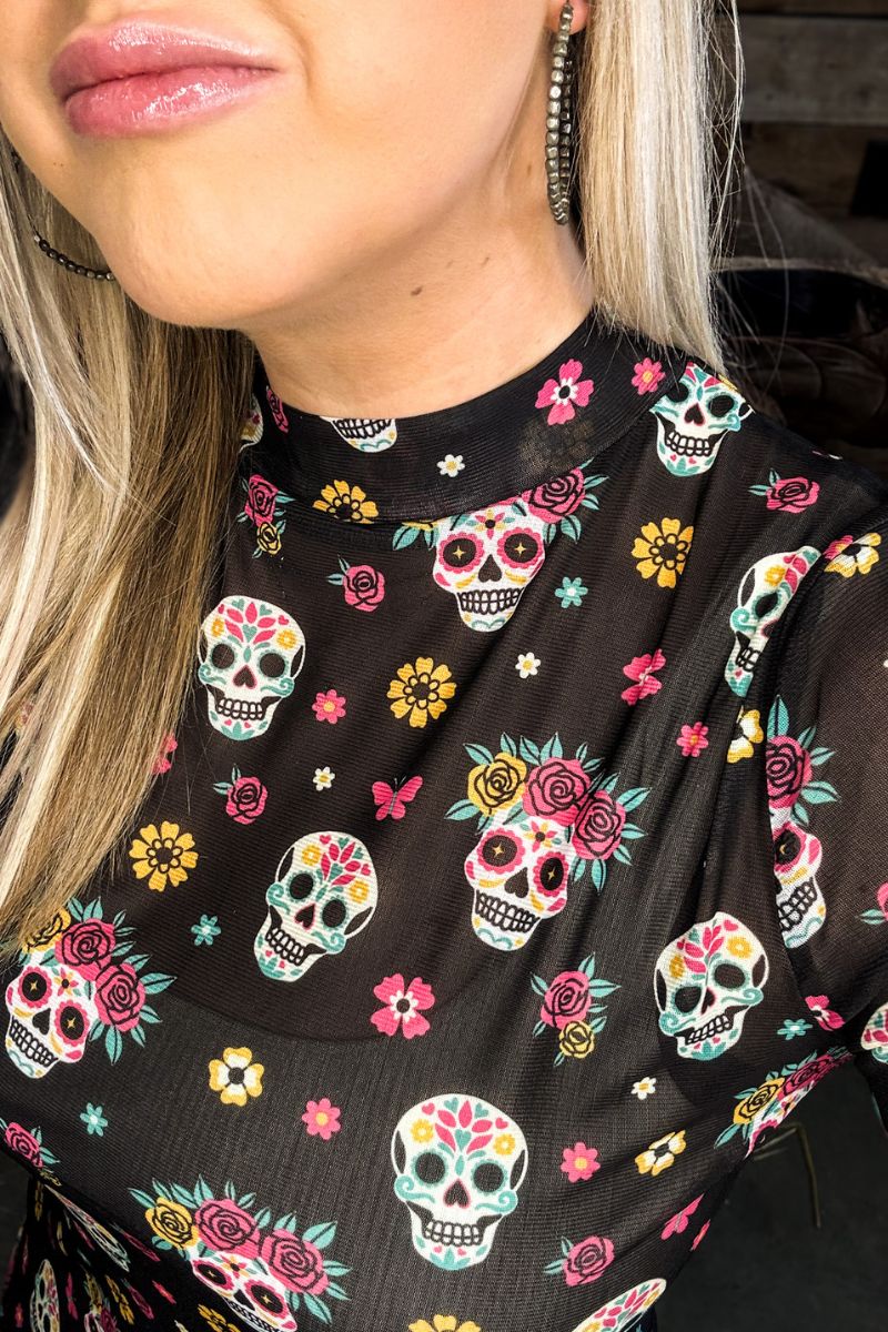Cinco Sugar Skull Mesh Top