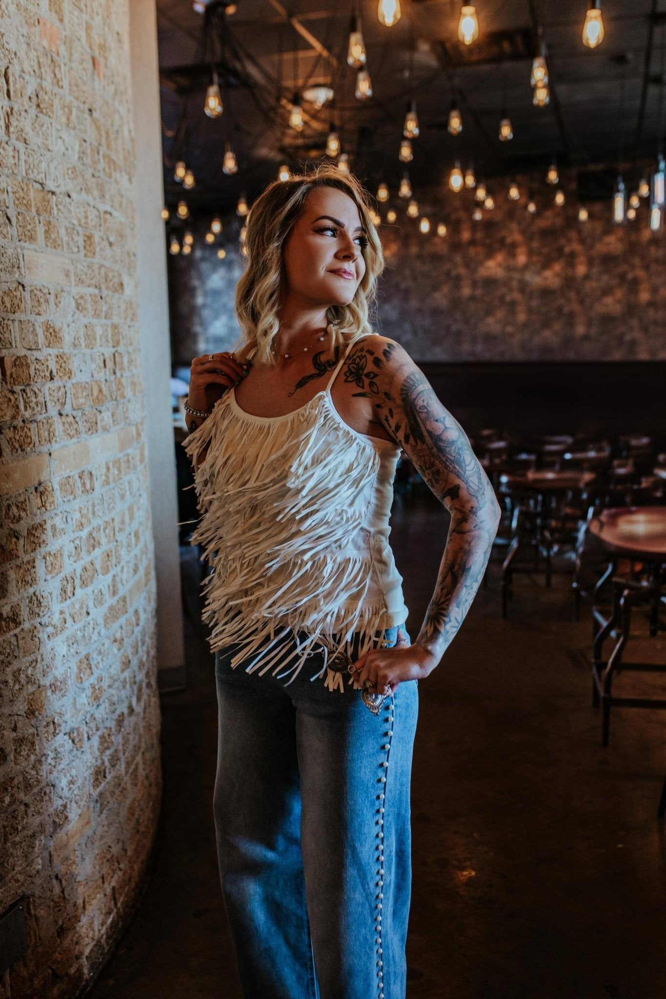 Living Edgey Fringe Tank - White - Roaming Gypsy Boutique