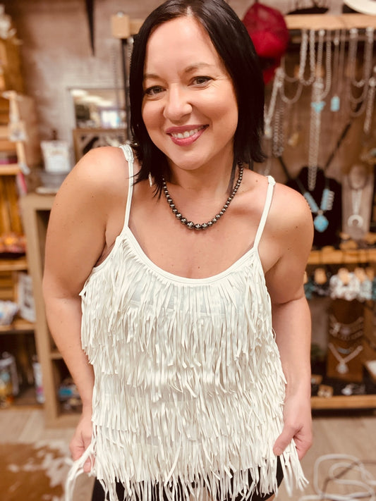 Living Edgey Fringe Tank - White - Roaming Gypsy Boutique