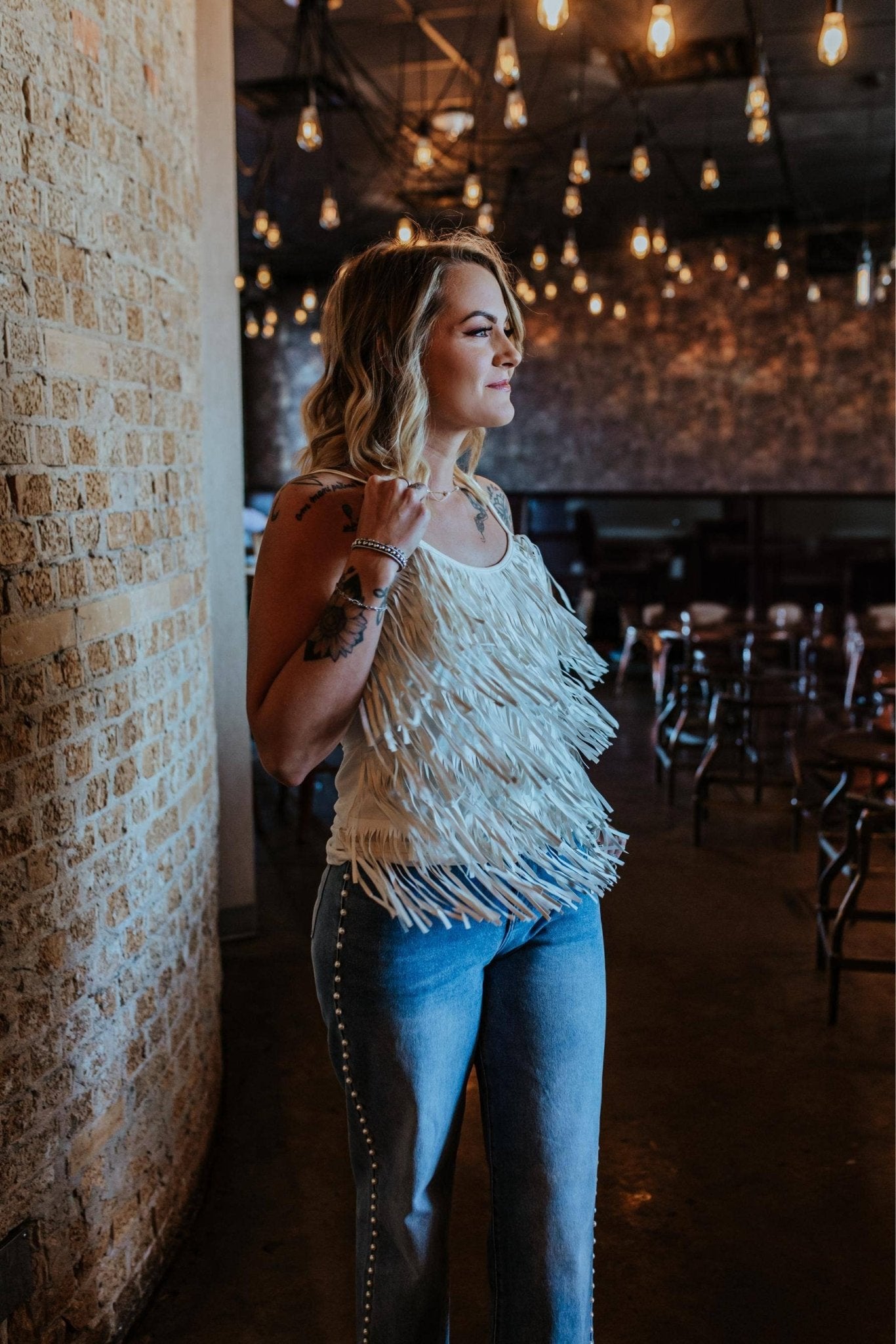Living Edgey Fringe Tank - White - Roaming Gypsy Boutique