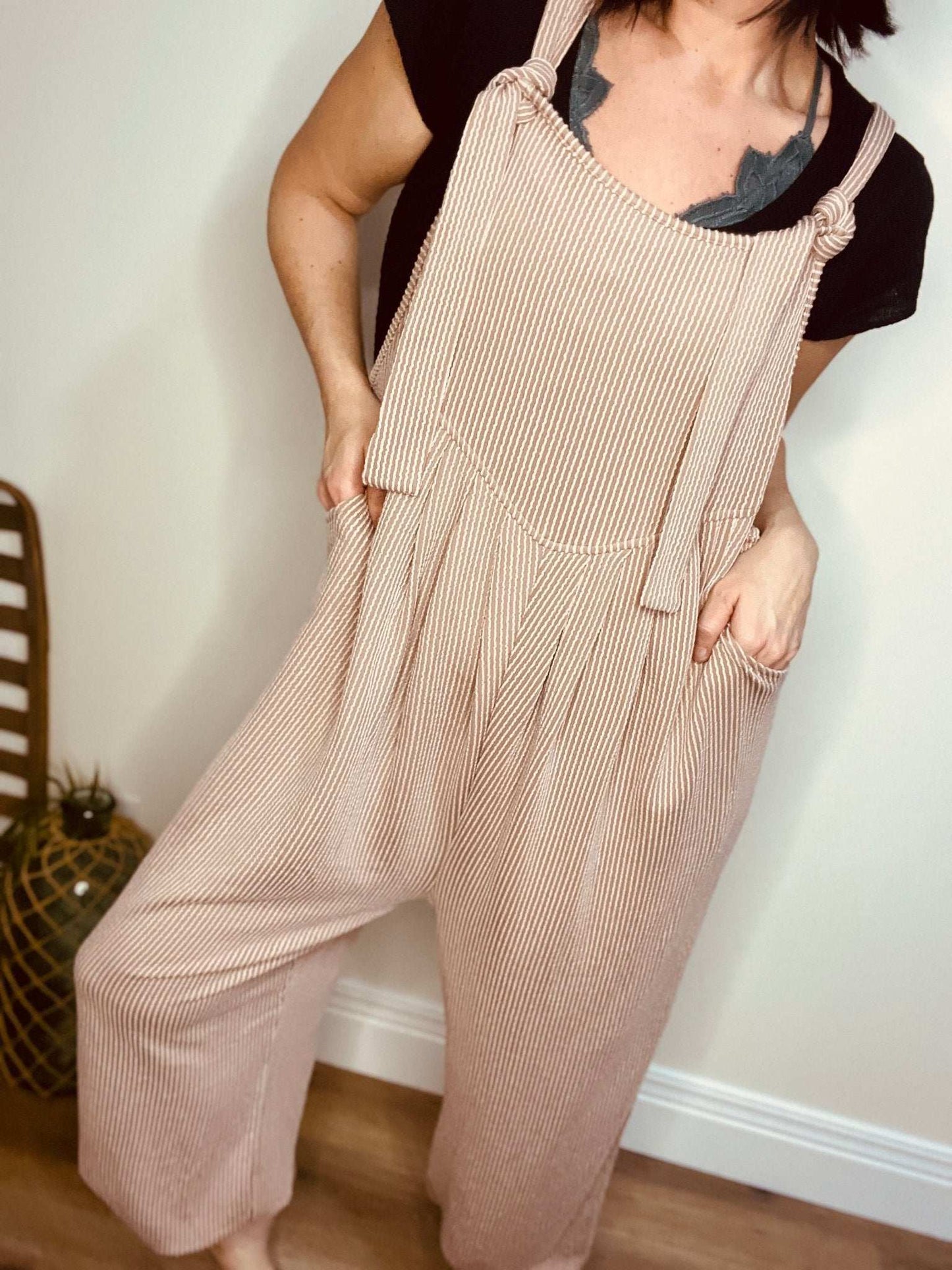 Lovelet Knotted Strap Overalls with Pockets - Roaming Gypsy Boutique