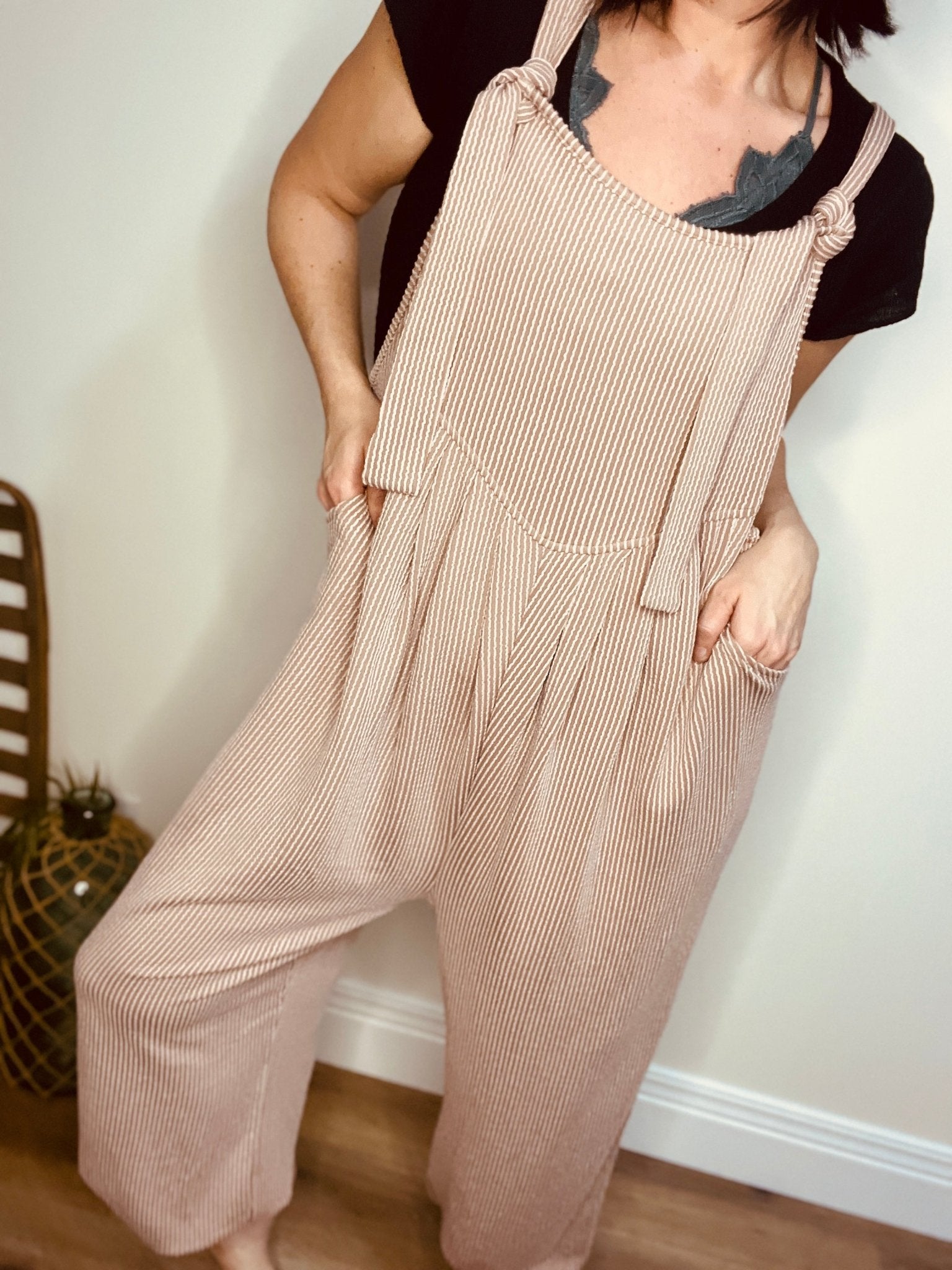 Lovelet Knotted Strap Overalls with Pockets - Roaming Gypsy Boutique