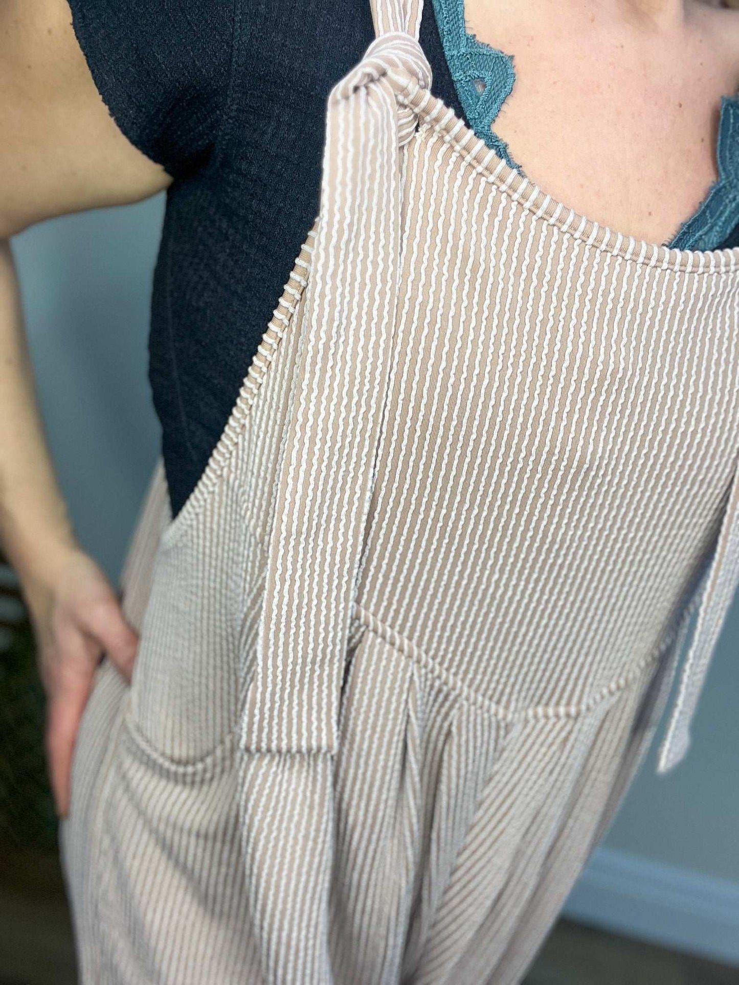 Lovelet Knotted Strap Overalls with Pockets - Roaming Gypsy Boutique