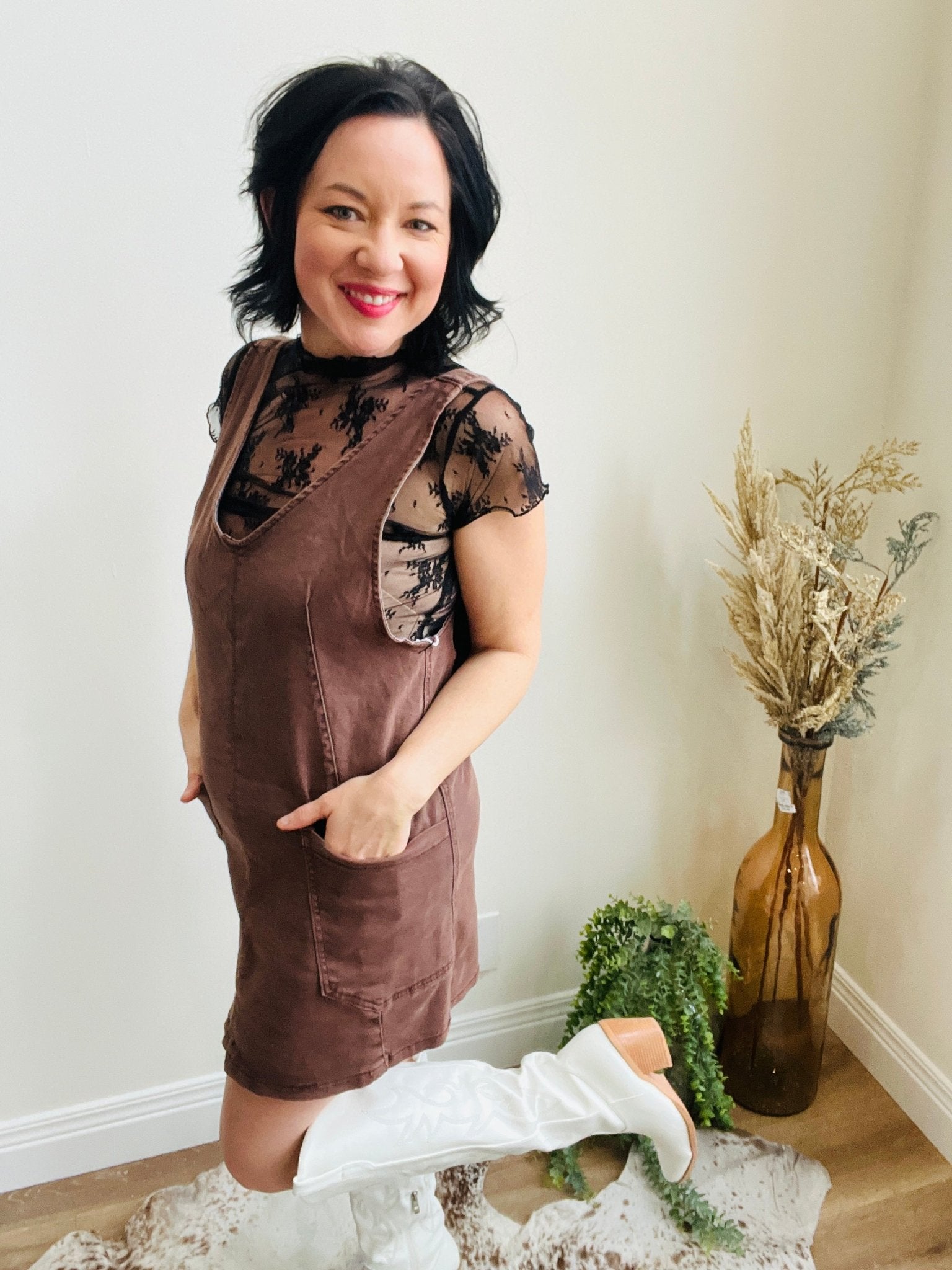 Mahogany Madness Denim Dress - Roaming Gypsy Boutique