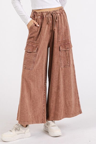 Mittoshop French Terry Cargo Wide Leg Pants - Roaming Gypsy Boutique