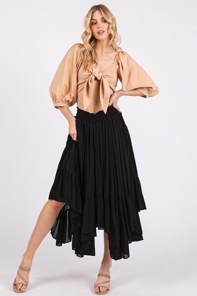 Mittoshop Handkerchief Hem Elastic Waist Pocket Midi Skirt - Roaming Gypsy Boutique