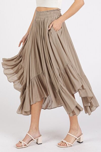 Mittoshop Handkerchief Hem Elastic Waist Pocket Midi Skirt - Roaming Gypsy Boutique