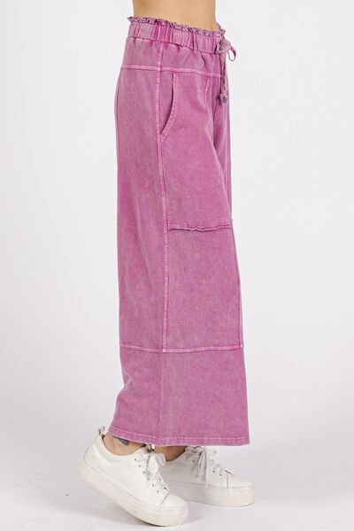 Mittoshop Mineral Wash Seam French Terry Wide Leg Pants - Roaming Gypsy Boutique