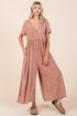 Mittoshop Mineral Wash Short Sleeve Flowy Wide Leg Jumpsuit - Roaming Gypsy Boutique
