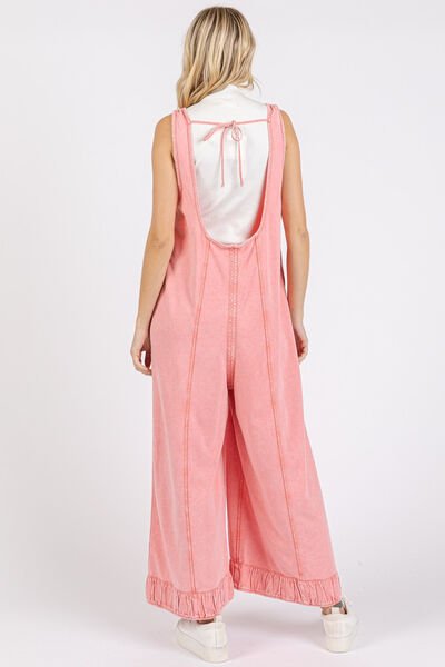 Mittoshop Ruffled Hem Wide Leg Overalls with Pockets - Roaming Gypsy Boutique