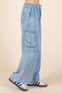 Mittoshop Washed Elastic Waist Cargo Wide Leg Pants - Roaming Gypsy Boutique