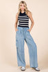 Mittoshop Washed Elastic Waist Cargo Wide Leg Pants - Roaming Gypsy Boutique