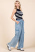 Mittoshop Washed Elastic Waist Cargo Wide Leg Pants - Roaming Gypsy Boutique