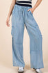 Mittoshop Washed Elastic Waist Cargo Wide Leg Pants - Roaming Gypsy Boutique