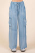Mittoshop Washed Elastic Waist Cargo Wide Leg Pants - Roaming Gypsy Boutique