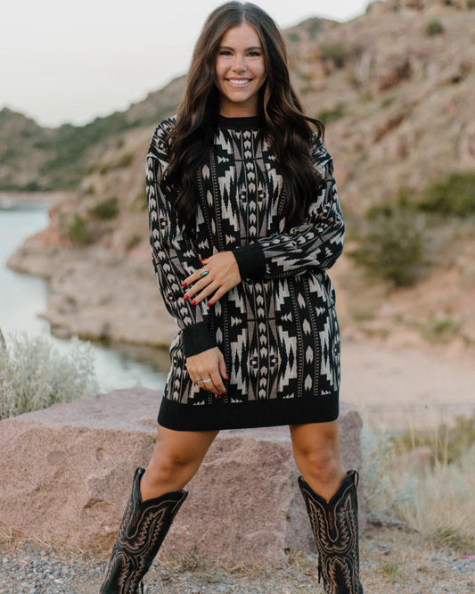 Black Aztec Western Sweater Dress | Fall Western Dress