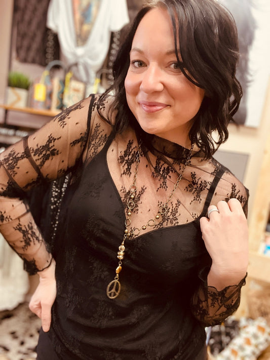 NFR Floral Lace Mesh Top - Roaming Gypsy Boutique