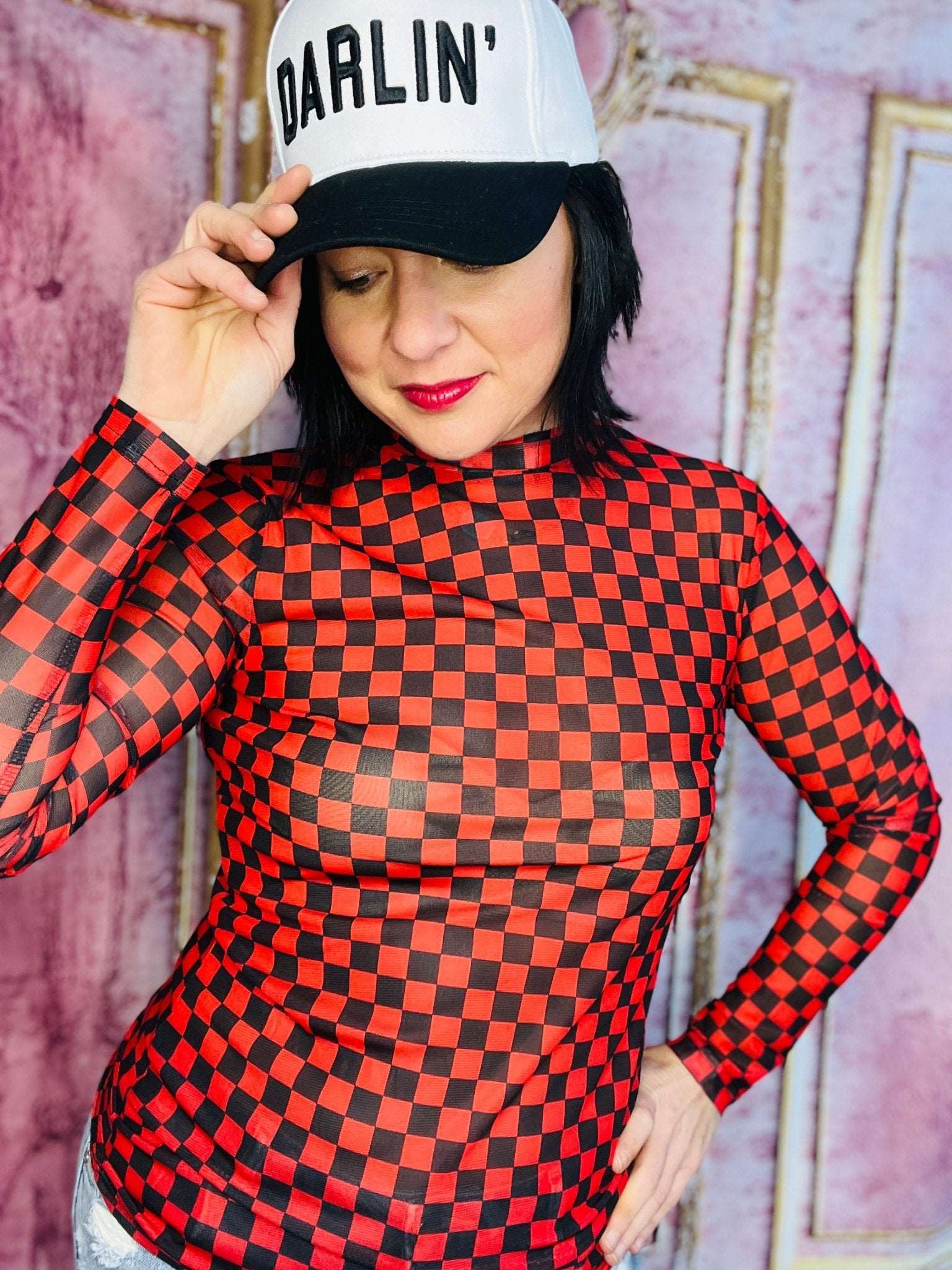 Pep Rally Mesh Top Red & Black - Roaming Gypsy Boutique