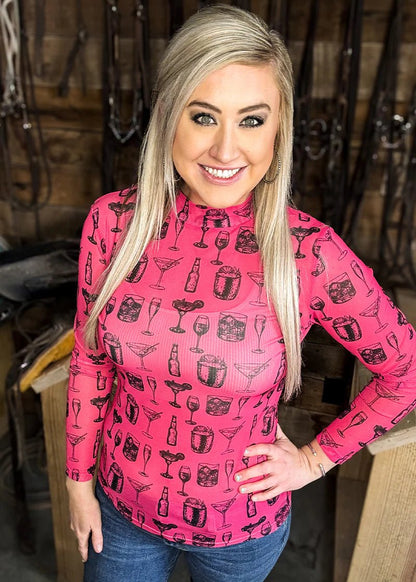 Pink Buy You a Drink Mesh Top - Roaming Gypsy Boutique