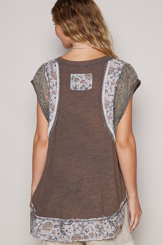 POL Floral Frayed Hem Crochet Cap Sleeve Top - Roaming Gypsy Boutique