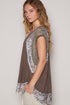 POL Floral Frayed Hem Crochet Cap Sleeve Top - Roaming Gypsy Boutique