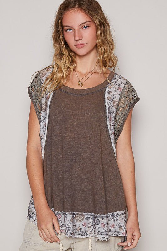 POL Floral Frayed Hem Crochet Cap Sleeve Top - Roaming Gypsy Boutique