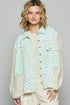 POL Lace Trim Crochet Button Up Denim Jacket - Roaming Gypsy Boutique