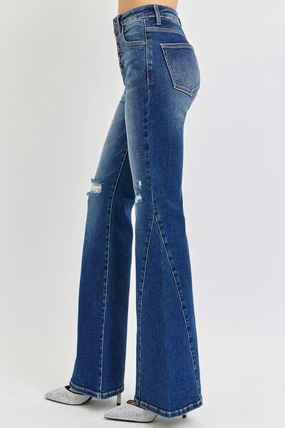 RISEN Distressed Button - Fly Flare Jeans - Roaming Gypsy Boutique