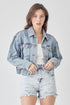 RISEN Full Size Button Down Cropped Denim Jacket - Roaming Gypsy Boutique