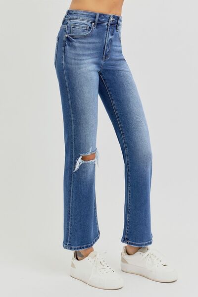 RISEN Full Size Distressed High Rise Crop Flare Jeans - Roaming Gypsy Boutique