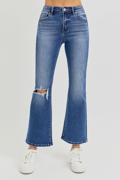 RISEN Full Size Distressed High Rise Crop Flare Jeans - Roaming Gypsy Boutique