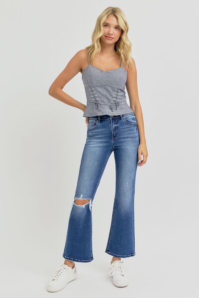 RISEN Full Size Distressed High Rise Crop Flare Jeans - Roaming Gypsy Boutique