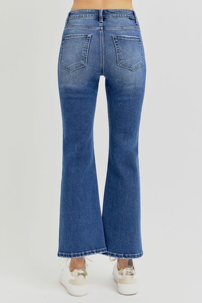 RISEN Full Size Distressed High Rise Crop Flare Jeans - Roaming Gypsy Boutique