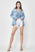 RISEN Full Size Distressed Long Sleeve Denim Jacket Plus Size - Roaming Gypsy Boutique