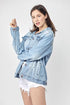 RISEN Full Size Distressed Long Sleeve Denim Jacket Plus Size - Roaming Gypsy Boutique