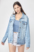 RISEN Full Size Distressed Long Sleeve Denim Jacket Plus Size - Roaming Gypsy Boutique
