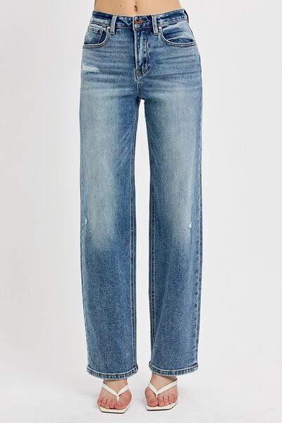 RISEN Full Size Distressed Wide Leg Jeans Plus Size - Roaming Gypsy Boutique