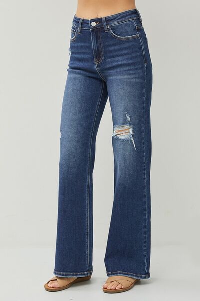 RISEN Full Size High Rise Distressed Wide Leg Jeans - Roaming Gypsy Boutique
