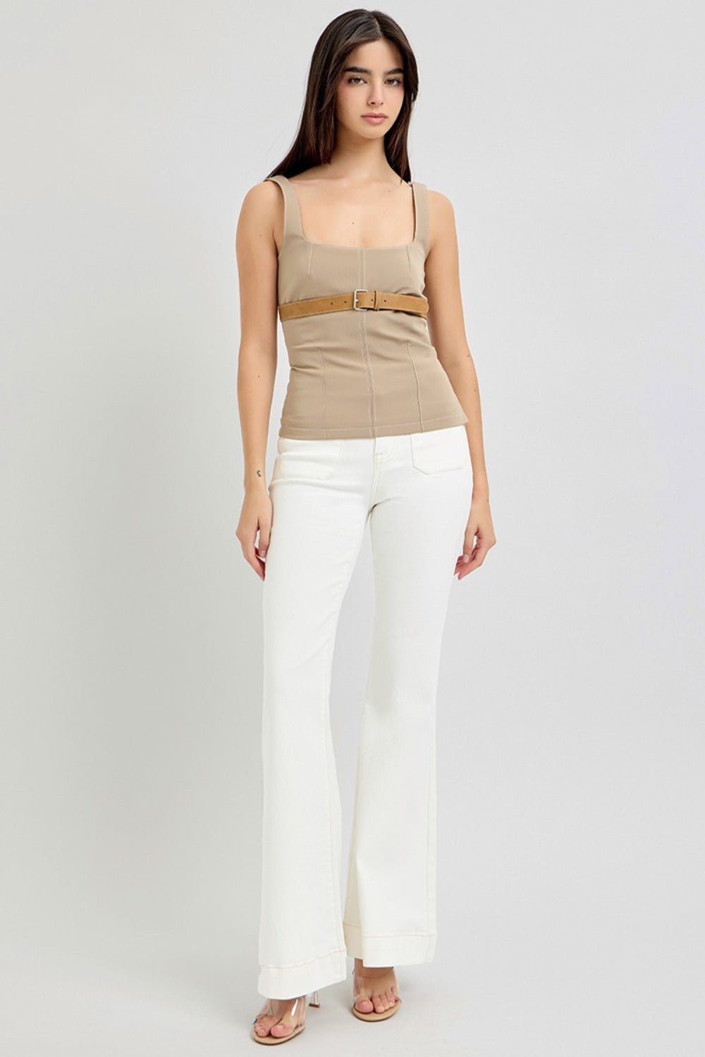 RISEN Full Size High Rise Front Patch Pocket Flare Jeans - Roaming Gypsy Boutique